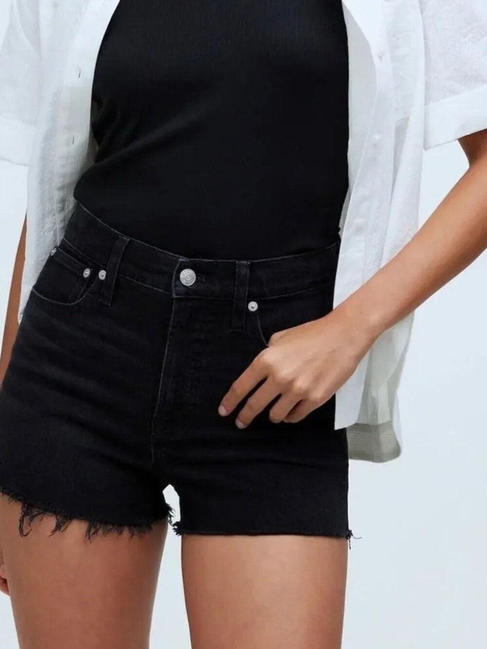 Madewell Washed Black “The Perfect Jean Shorts” Raw Hem Cutoff Size 23